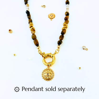 Natural Tiger Eye & Montana Agate Necklace | Gold Bolt Clasp Gemstone Necklace