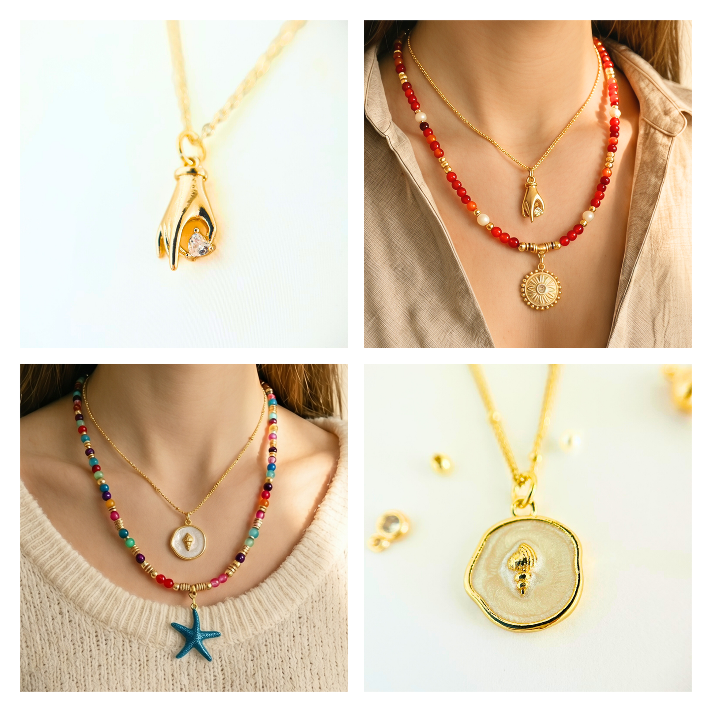 2-Piece Layering Set: 1 Natural Gemstone Necklace + 1 Pendant Necklace Gemstone Necklace