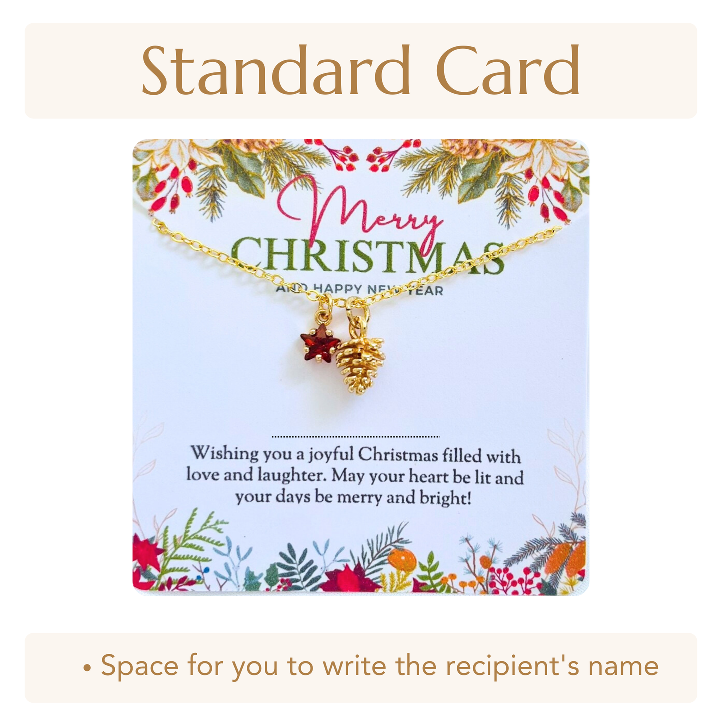 Red Star Christmas Necklace - Snowflake, Pinecone & Reindeer Charm