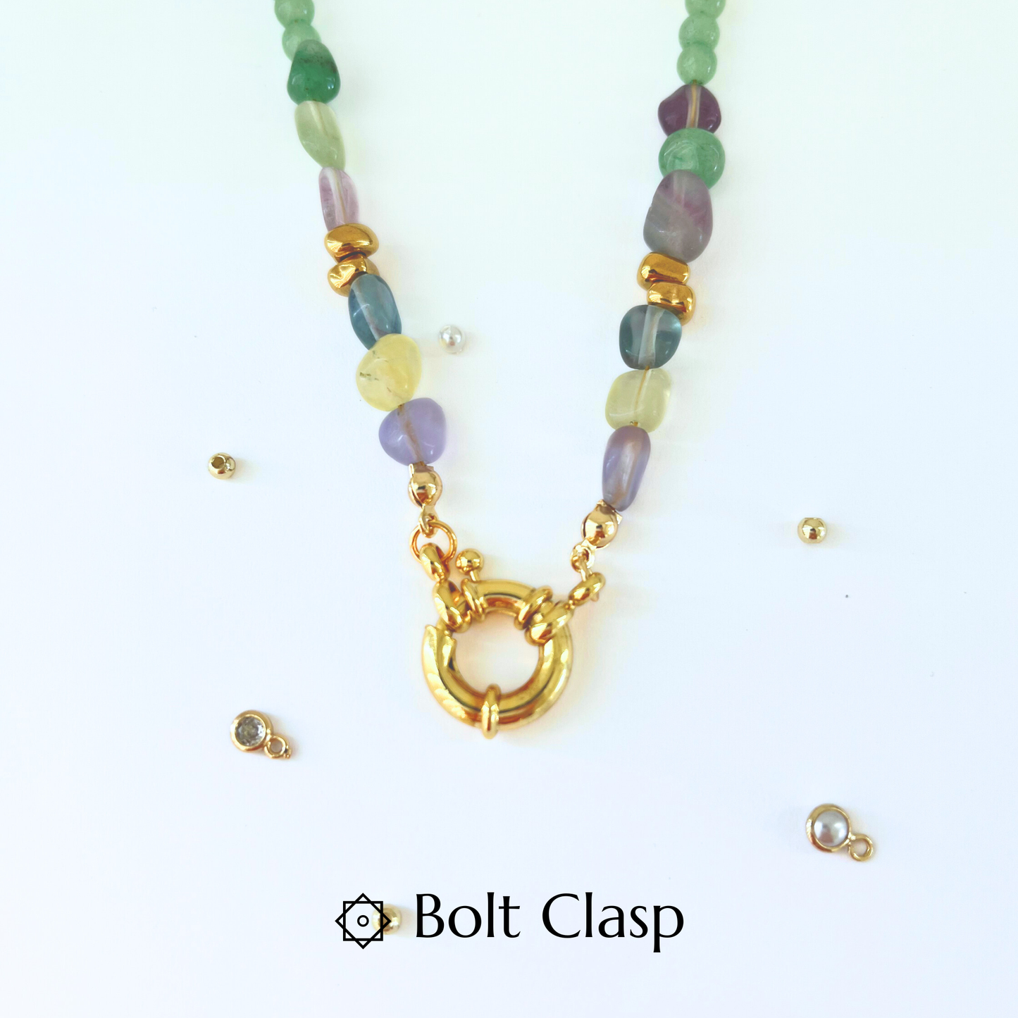Green Fluorite & Green Aventurine Natural Gemstone Necklace | Gold Plated Interchangeable Clasp Gemstone Necklace