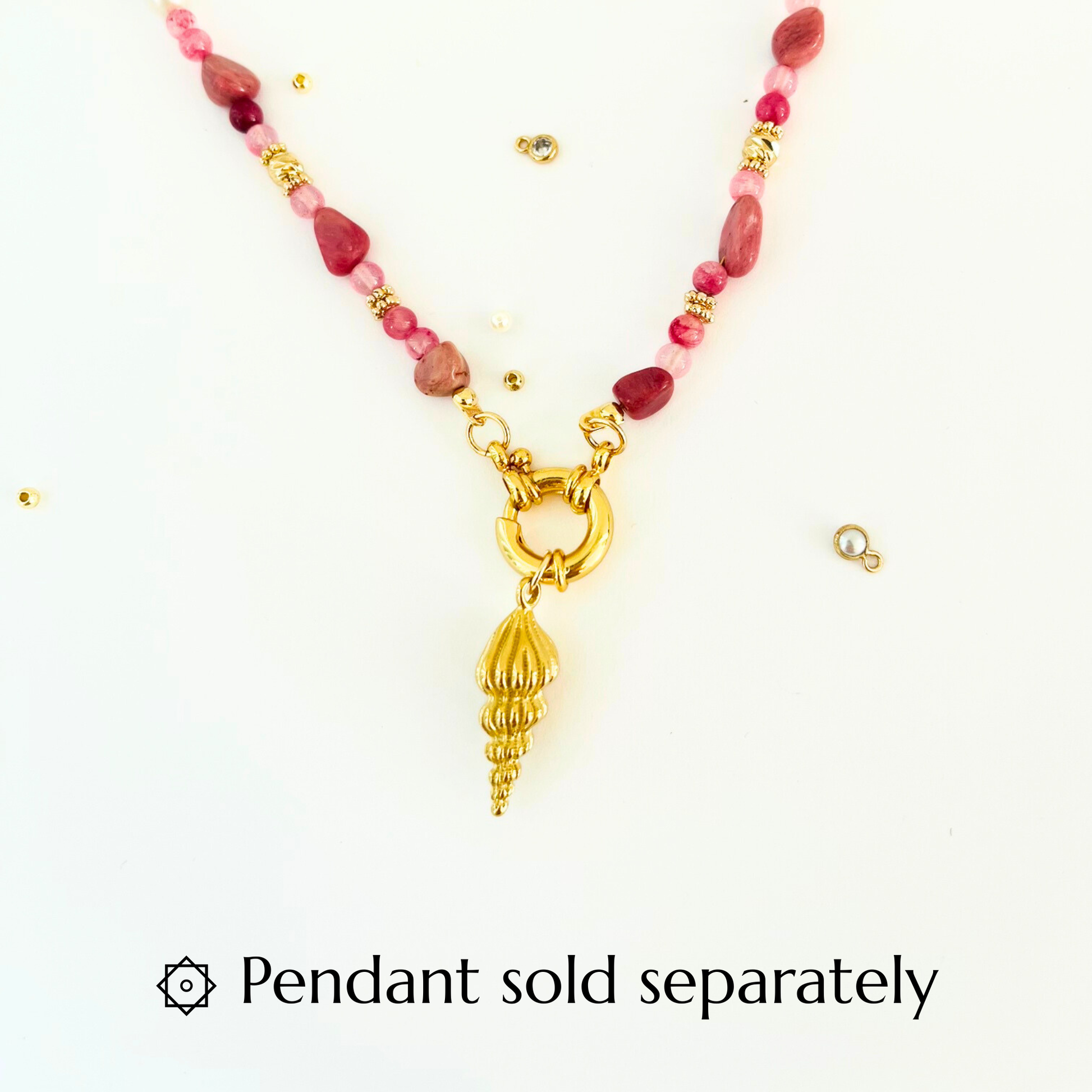 Pink Rhodochrosite and Pearl Natural Gemstone Necklace - Gold Plated Interchangeable Clasp Gemstone Necklace