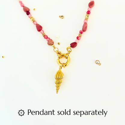 Pink Rhodochrosite and Pearl Natural Gemstone Necklace - Gold Plated Interchangeable Clasp Gemstone Necklace