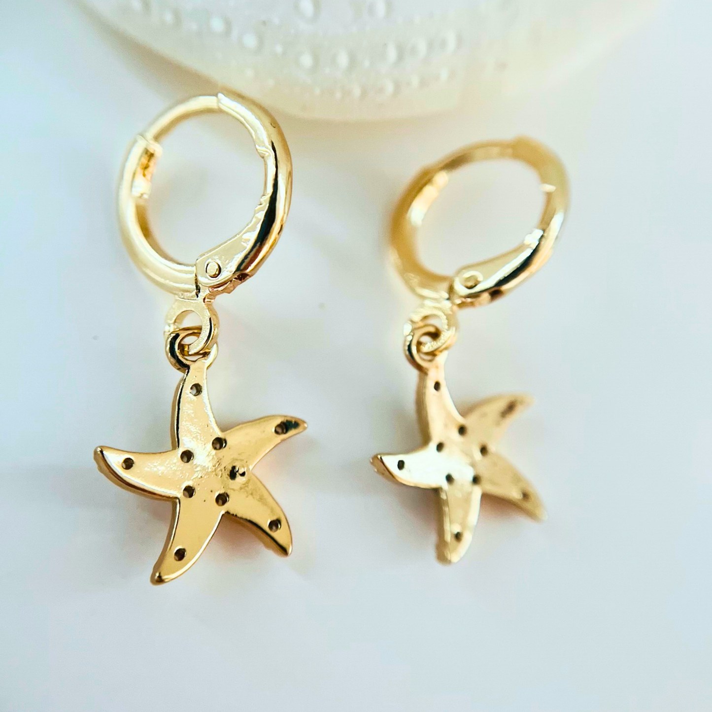 CZ Starfish Gold Plated Huggie Hoop Earrings - Minimalist Beach Jewellery