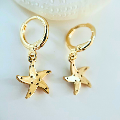 CZ Starfish Gold Plated Huggie Hoop Earrings - Minimalist Beach Jewellery