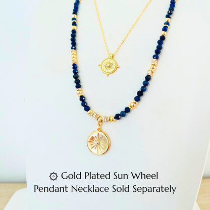 Lapis Lazuli Gemstone Necklace with Gold Plated CZ Star Round Pendant