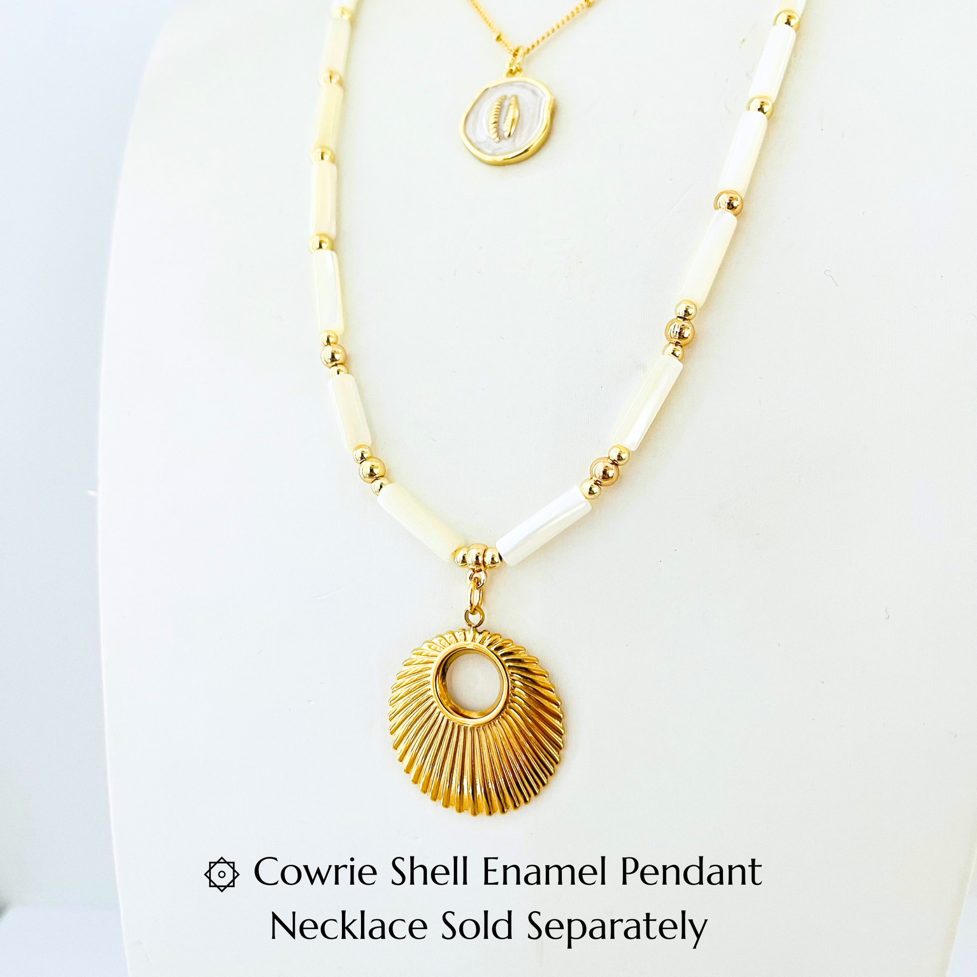 Natural Shell Necklace | Gold Plated Sunburst Pendant Necklace Gemstone Necklace