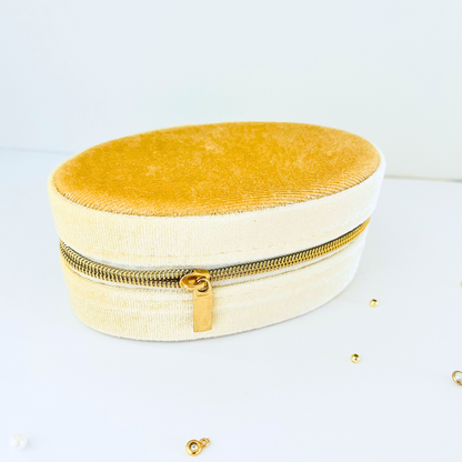 Beige Corduroy Travel Jewellery Box | Mini Organiser