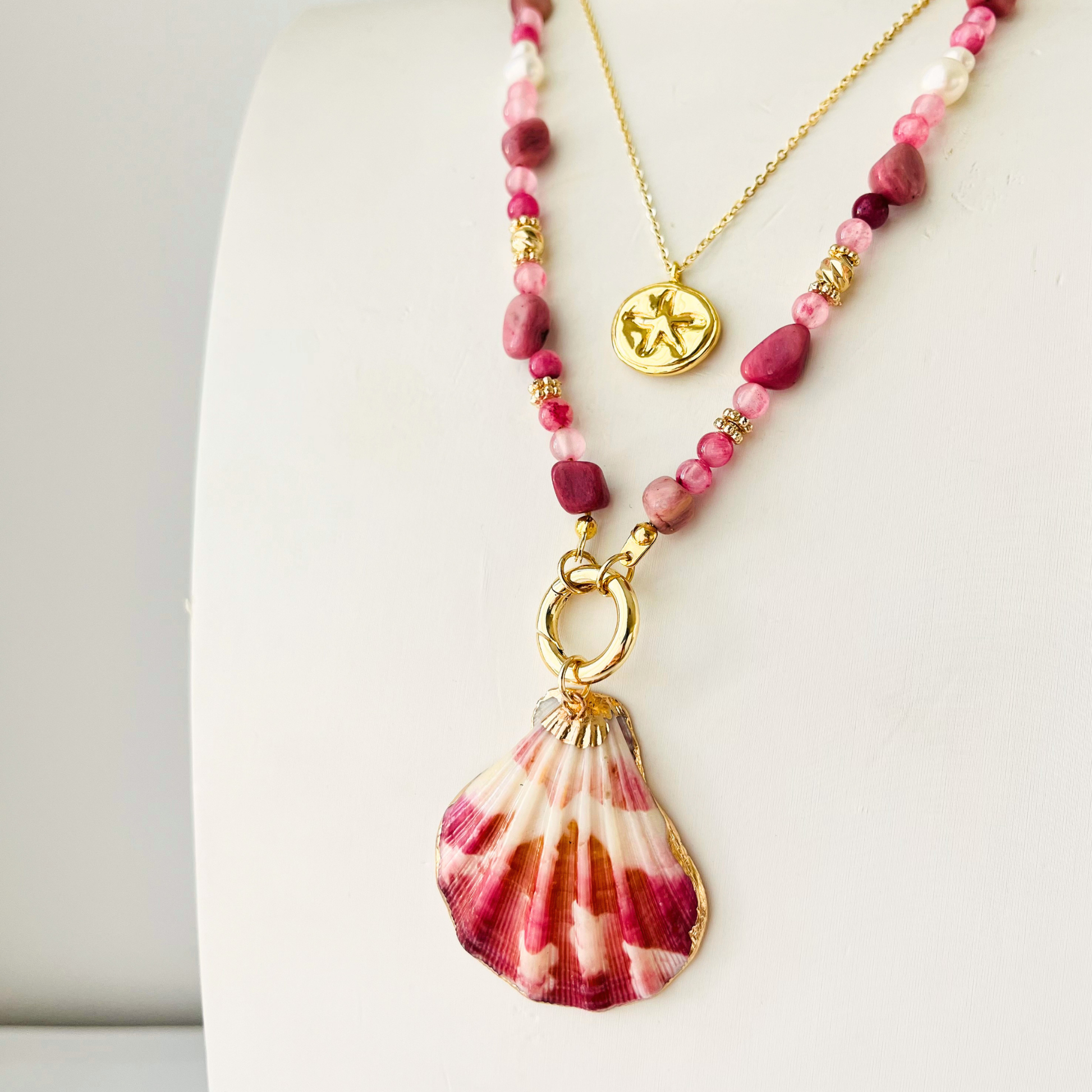 Natural Scallop Shell Pendant | Gold Edged Charm Pendant