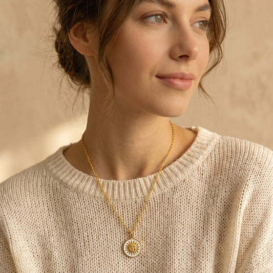 Two-Tone Vintage Sun Necklace | Silver Plated Chain with Water-Resistant Pendant Gold Plated Necklace
