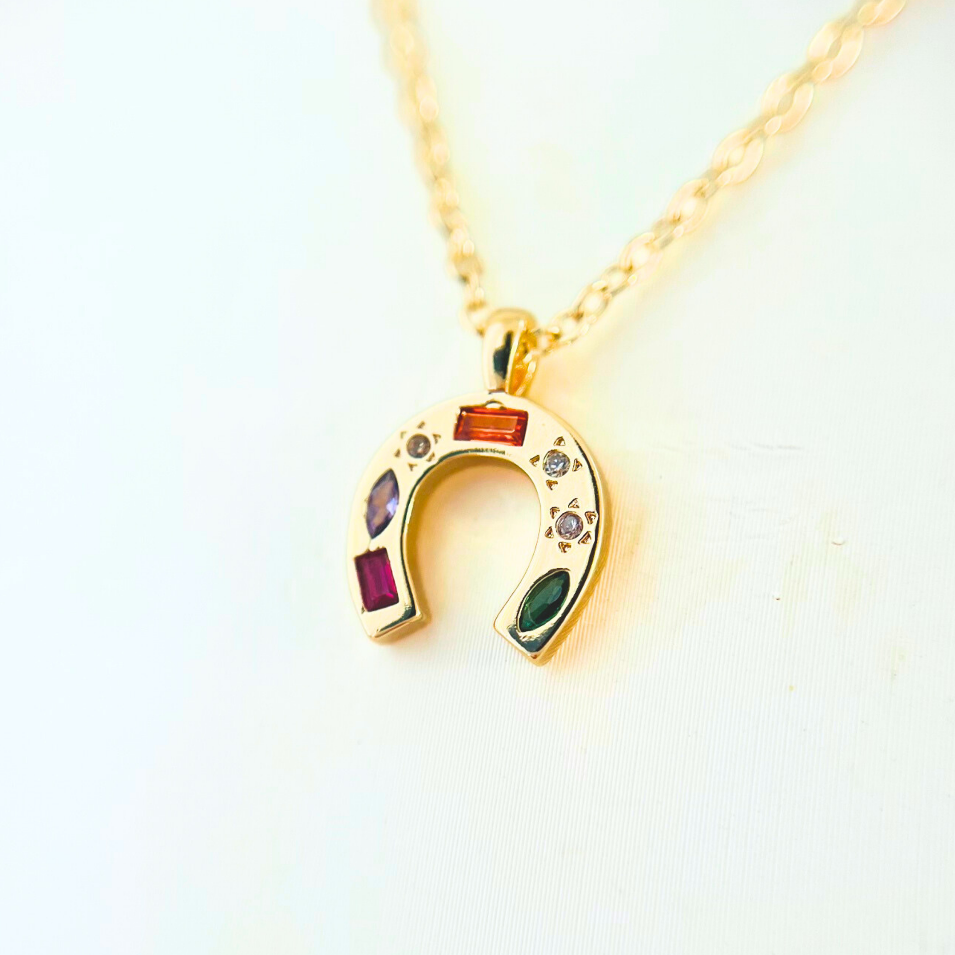 Gemstone CZ Horseshoe Pendant Necklace | Gold Pendant Necklace