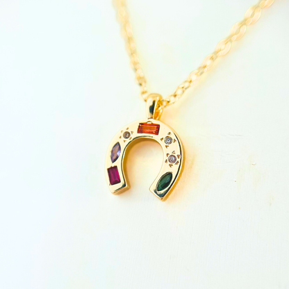 Gemstone CZ Horseshoe Pendant Necklace | Gold Pendant Necklace