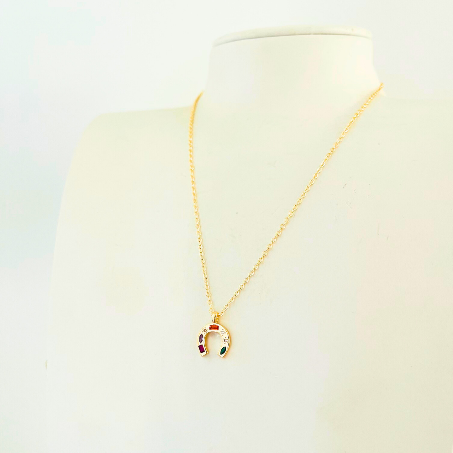 Gemstone CZ Horseshoe Pendant Necklace | Gold Pendant Necklace