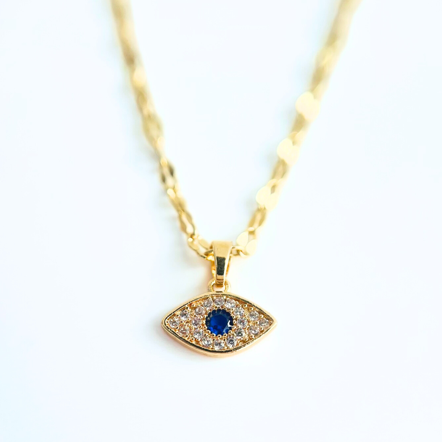 Sparkling Evil Eye Pendant Necklace | Blue & Clear CZ | 14K Gold Plated Charm Necklace