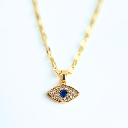 Sparkling Evil Eye Pendant Necklace | Blue & Clear CZ | 14K Gold Plated Charm Necklace