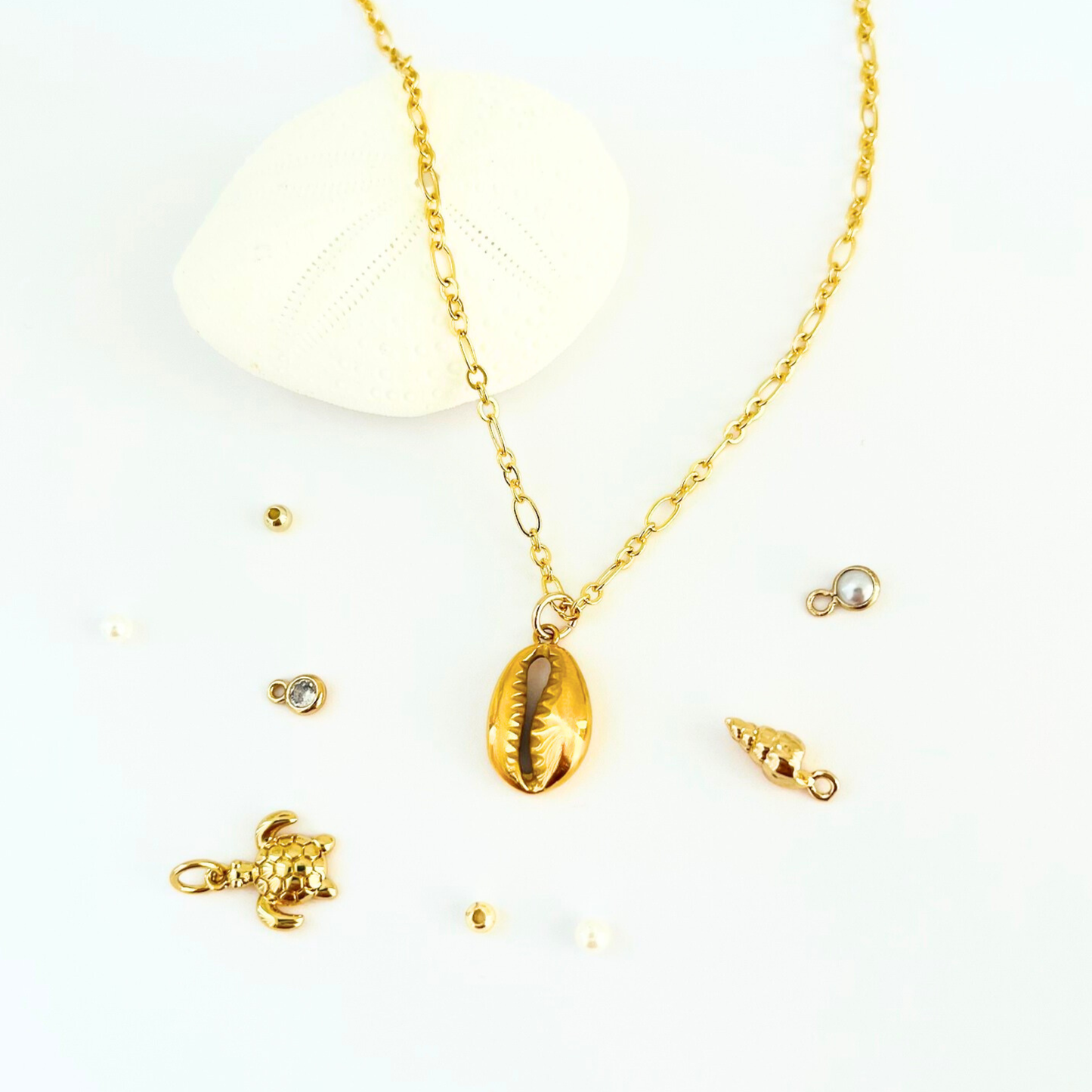 Ocean Charm Cowrie Shell Pendant Necklace -  14K Gold Plated Layering Jewellery