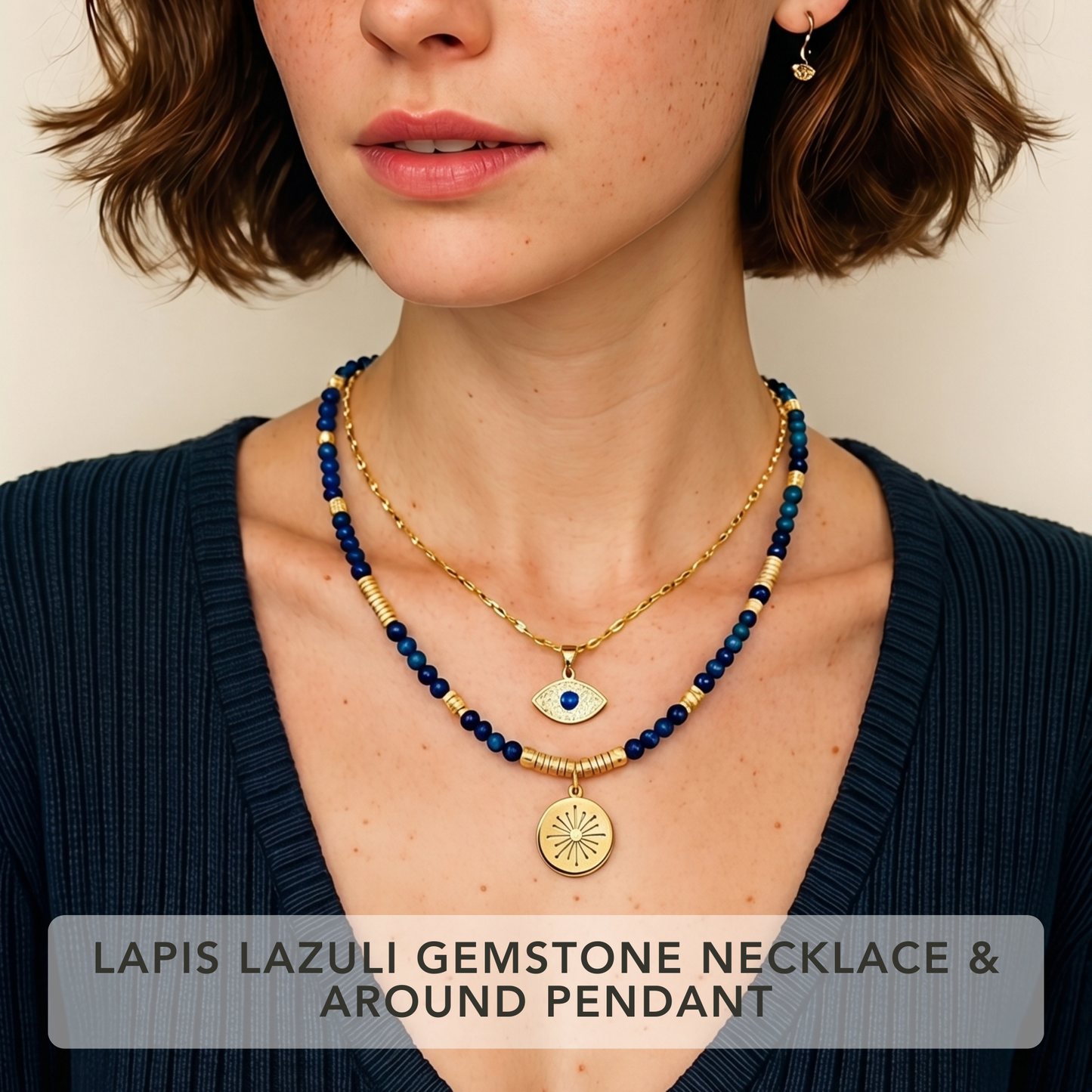 2-Piece Layering Set: 1 Natural Gemstone Necklace + 1 Pendant Necklace Gemstone Necklace