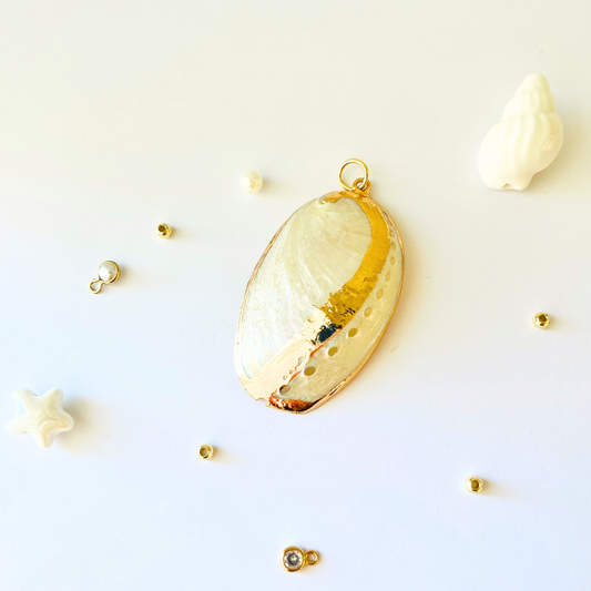 Natural White Abalone Shell Pendant | Gold Edged Charm