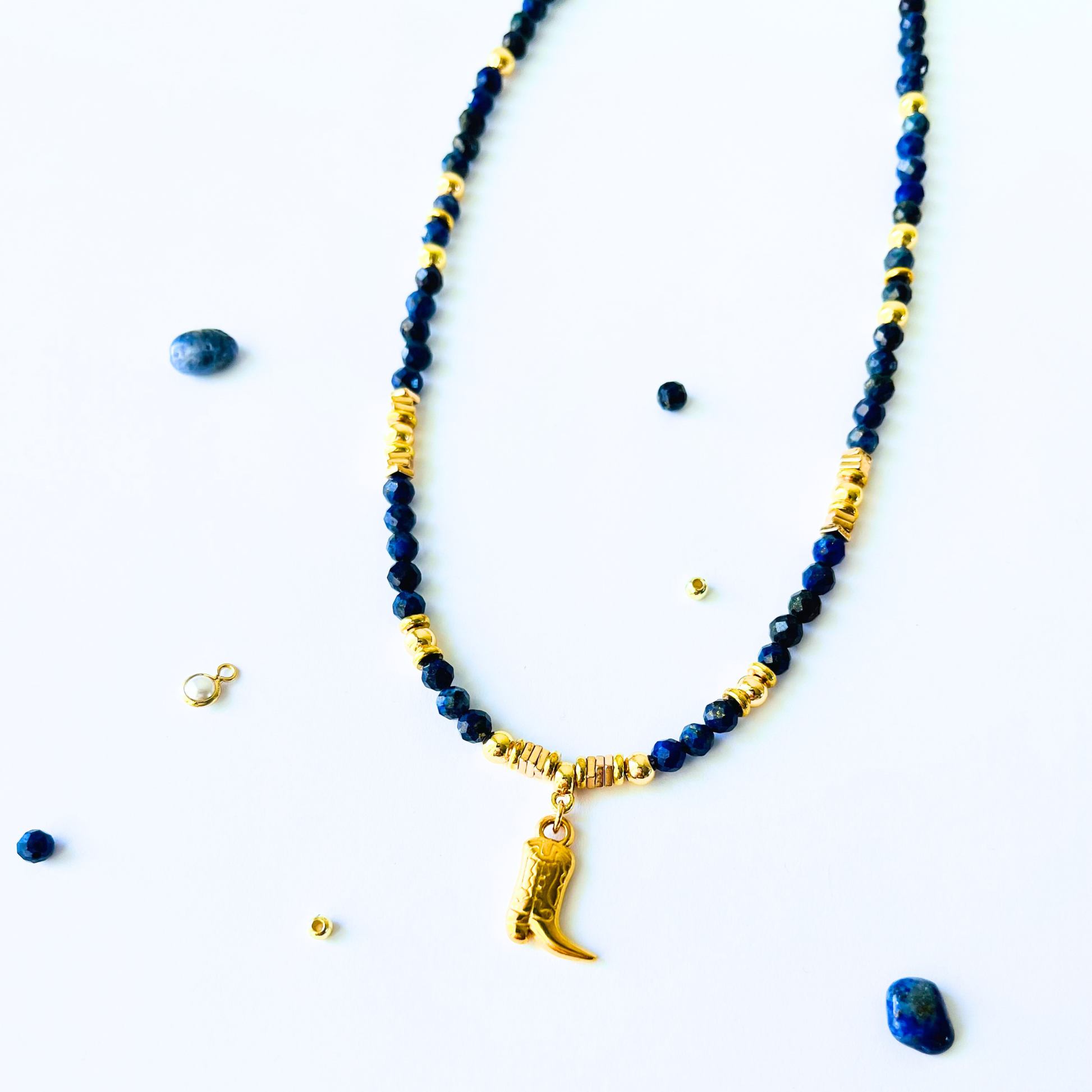 Lapis Lazuli Gemstone Necklace | Gold Plated boots Pendant Gemstone Necklace