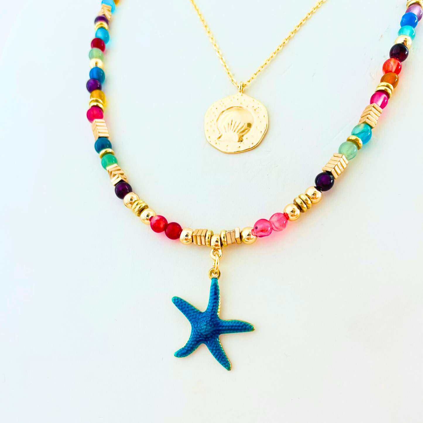 Colourful Agate & Natural Gemstone Necklace | Blue Starfish Pendant | Ocean Collection Gemstone Necklace
