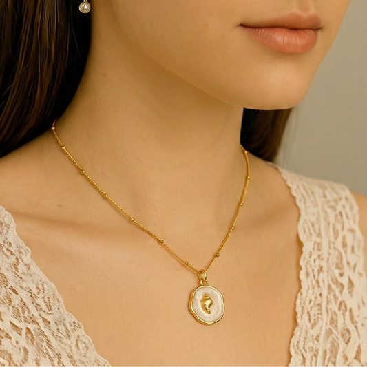 Ocean Charm Volute Shell Enamel Pendant Necklace - Gold Plated Layering Jewellery
