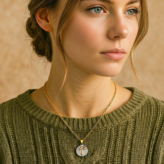 Two-Tone Palm Tree Necklace | Silver Plated Chain with Water-Resistant Pendant Gold Plated Necklace