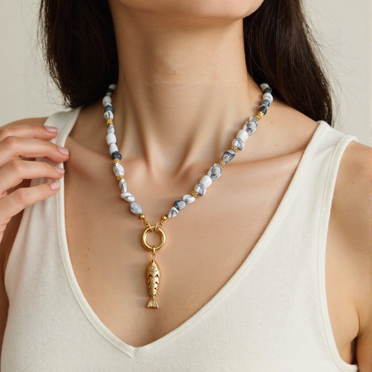 Articulated Fish Charm Pendant - 14K Gold Plated Interchangeable