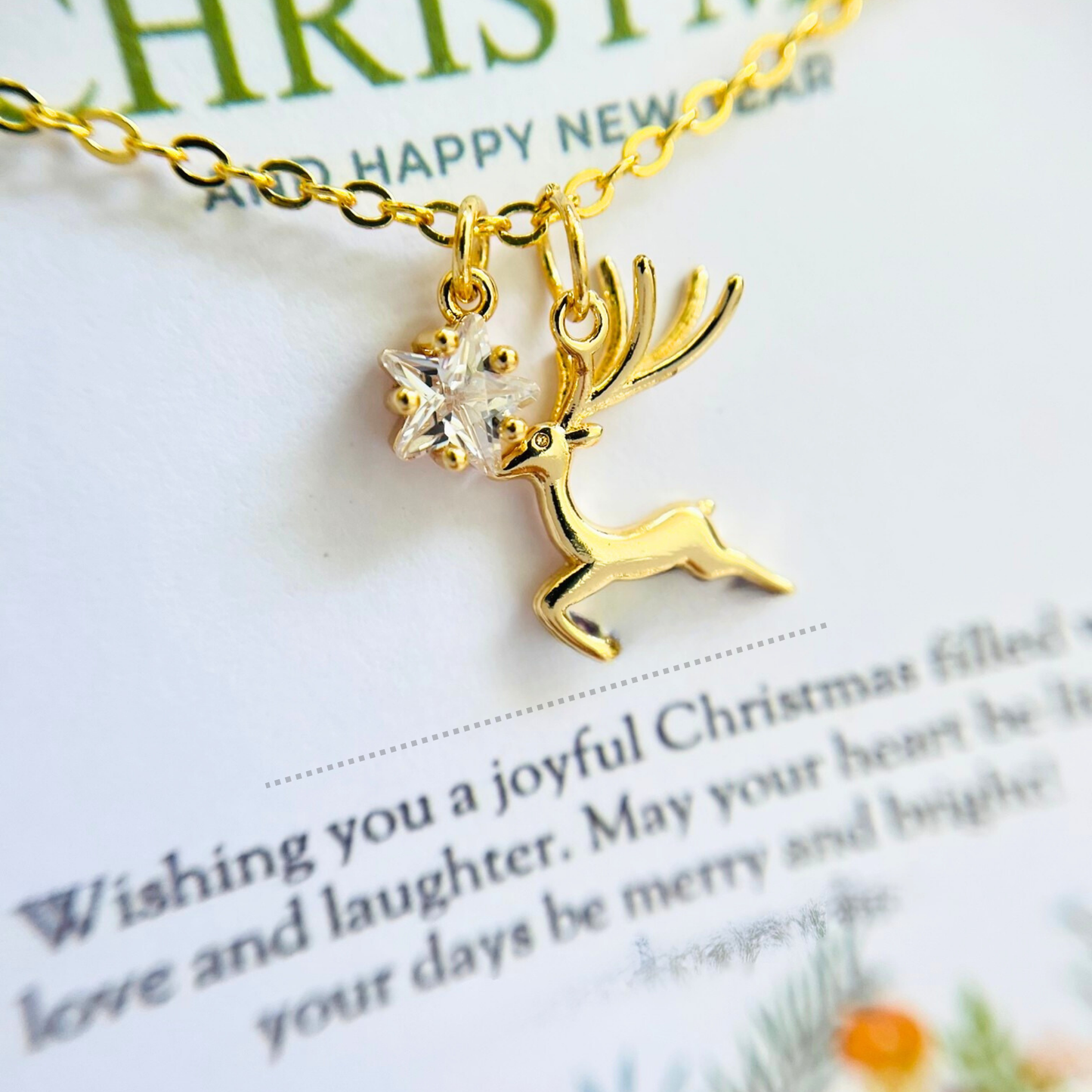 Clear Star Christmas Necklace - Snowflake, Pinecone & Reindeer Charm