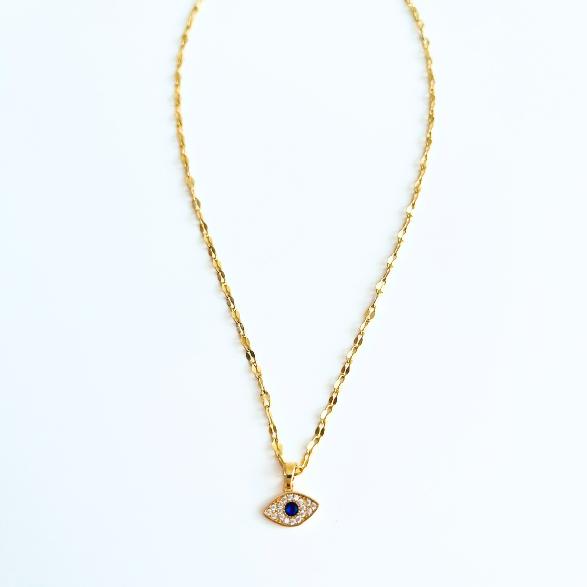 Sparkling Evil Eye Pendant Necklace | Blue & Clear CZ | 14K Gold Plated Charm Necklace