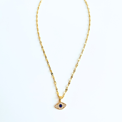 Sparkling Evil Eye Pendant Necklace | Blue & Clear CZ | 14K Gold Plated Charm Necklace