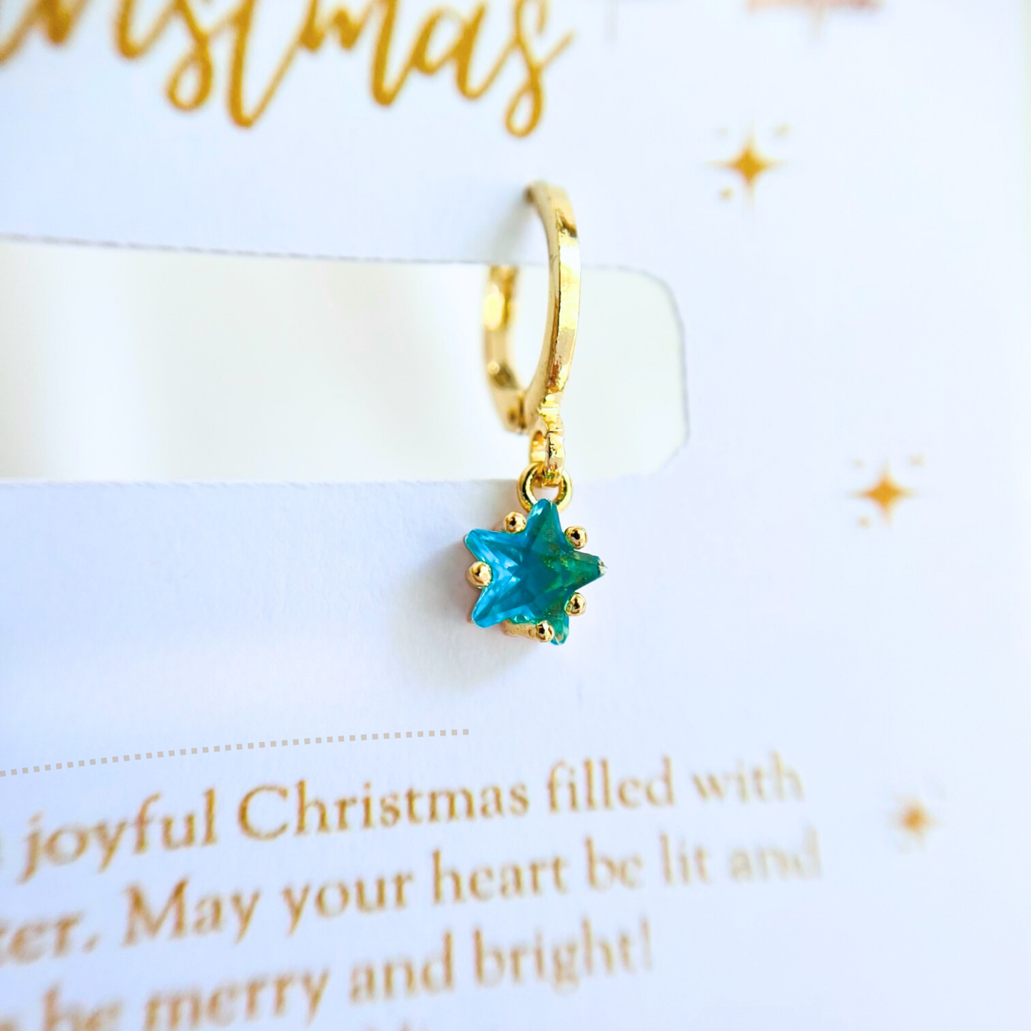 Birthstone Star Earrings with Gold Christmas Card - Jan to Dec - Personalized Gift