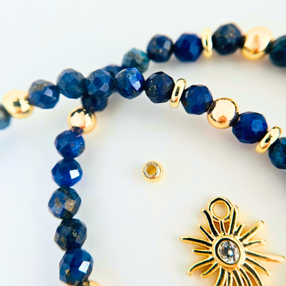 Lapis Lazuli Gemstone Necklace with Gold Plated CZ Star Round Pendant
