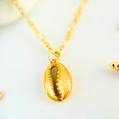 Ocean Charm Cowrie Shell Pendant Necklace -  14K Gold Plated Layering Jewellery