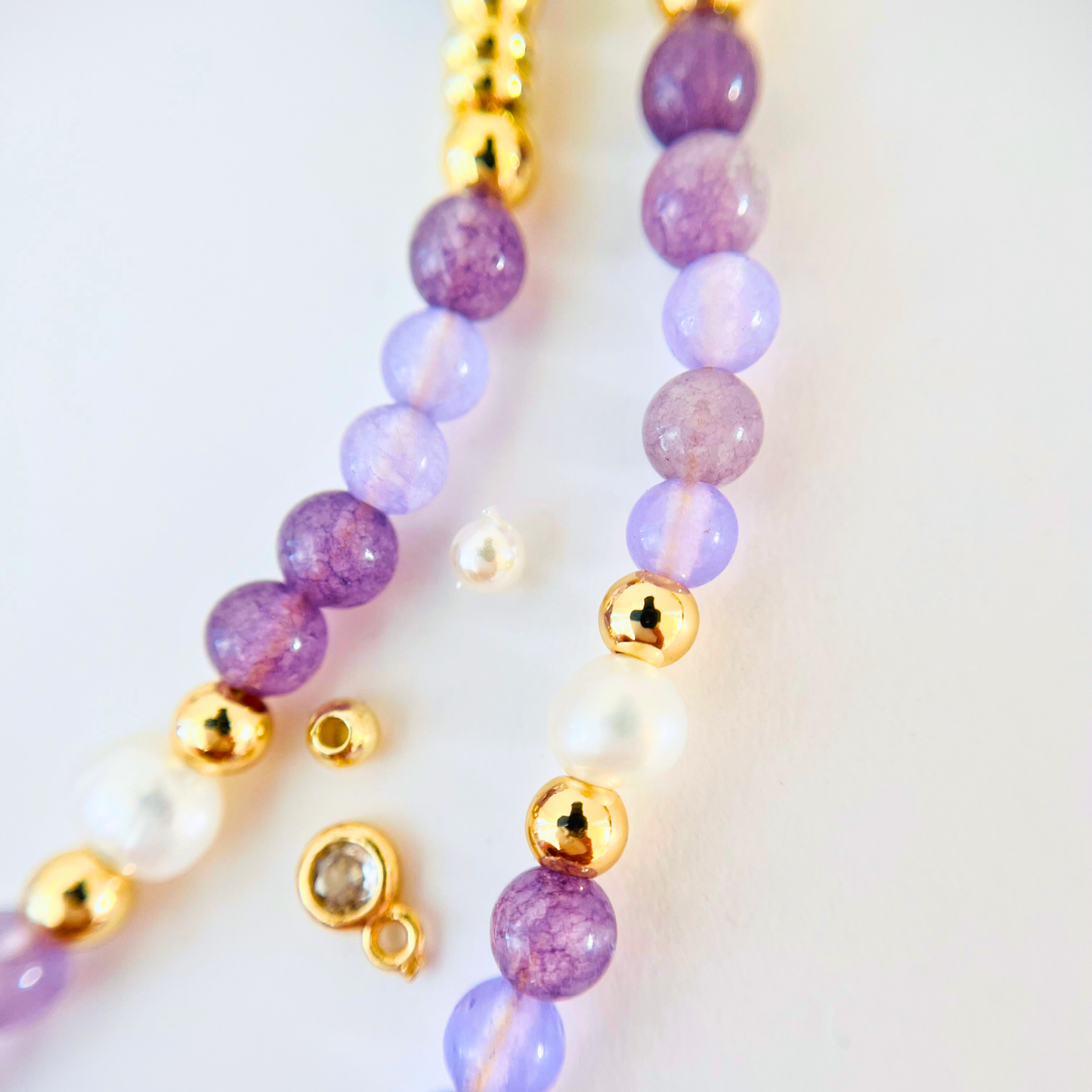 Lavender Purple Chalcedony Gemstone Necklace | Gold Plated Butterfly Pendant & Nugget Pearls Gemstone Necklace