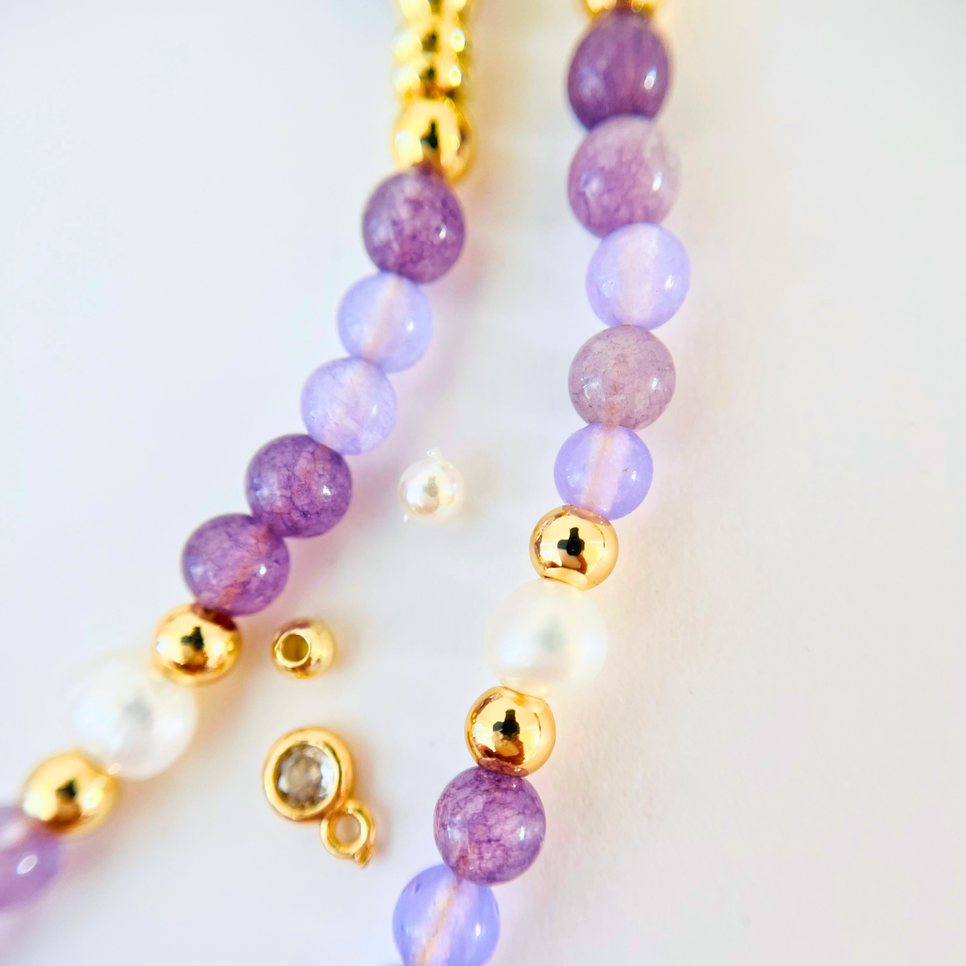 Lavender Purple Chalcedony Gemstone Necklace | Gold Plated Butterfly Pendant & Nugget Pearls Gemstone Necklace