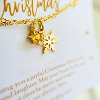 Gold Star Christmas Necklace with Gold Card - Snowflake, Pinecone & Reindeer Charm