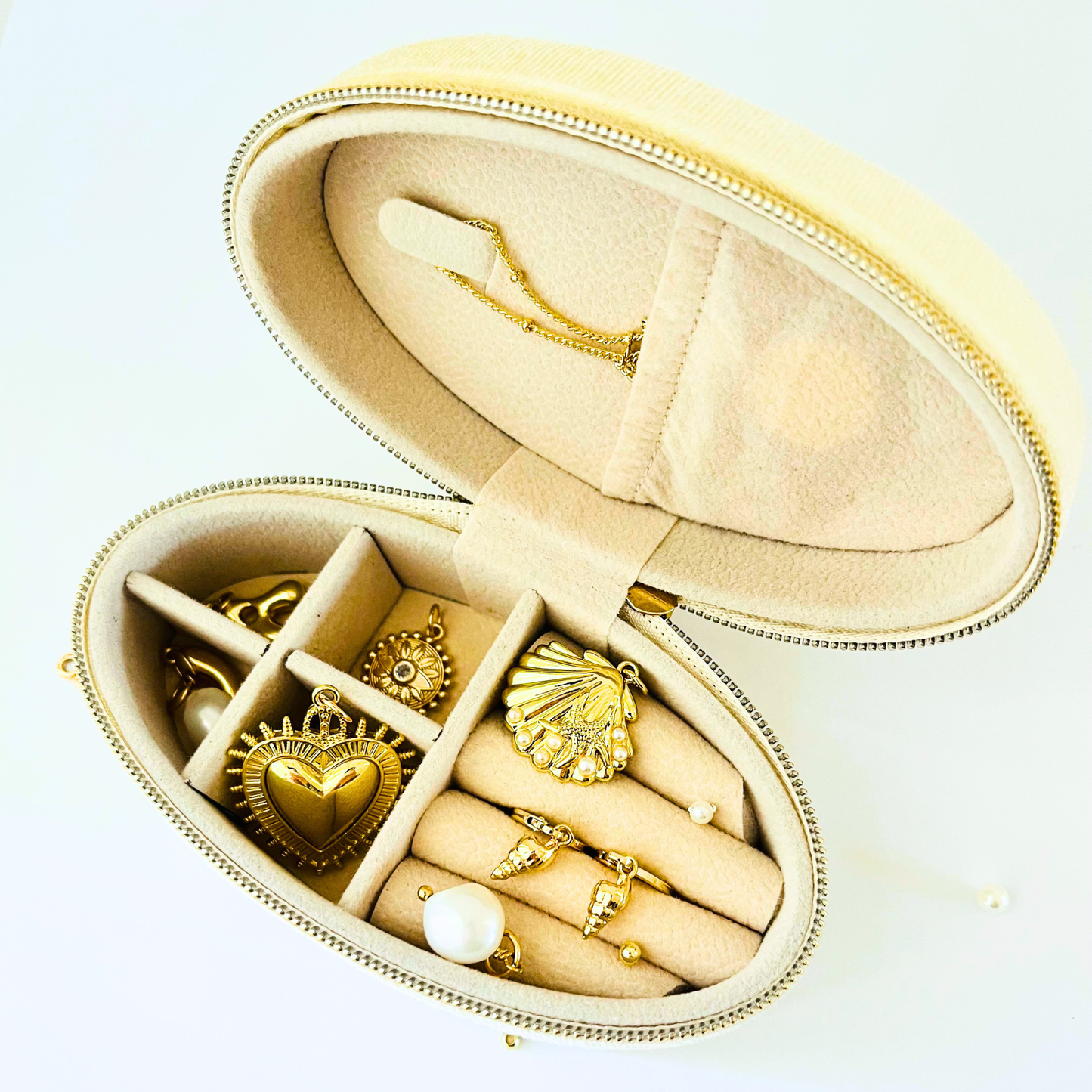 Beige Corduroy Travel Jewellery Box | Mini Organiser