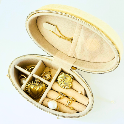 Beige Corduroy Travel Jewellery Box | Mini Organiser
