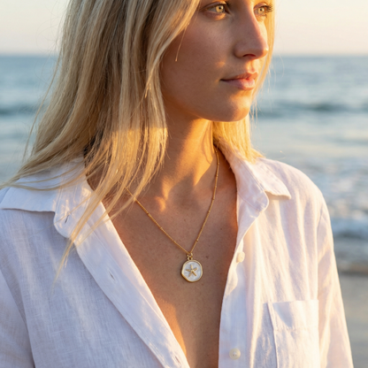 Ocean Charm Starfish Enamel Pendant Necklace - Gold Plated Layering Jewellery
