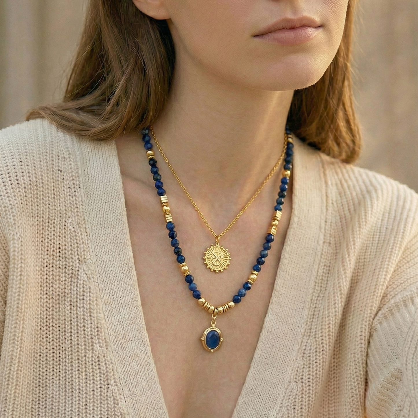 Loyal Blue Lapis Lazuli Gemstone Necklace | Vintage Gold Plated Pendant with Inset Stone Gemstone Necklace
