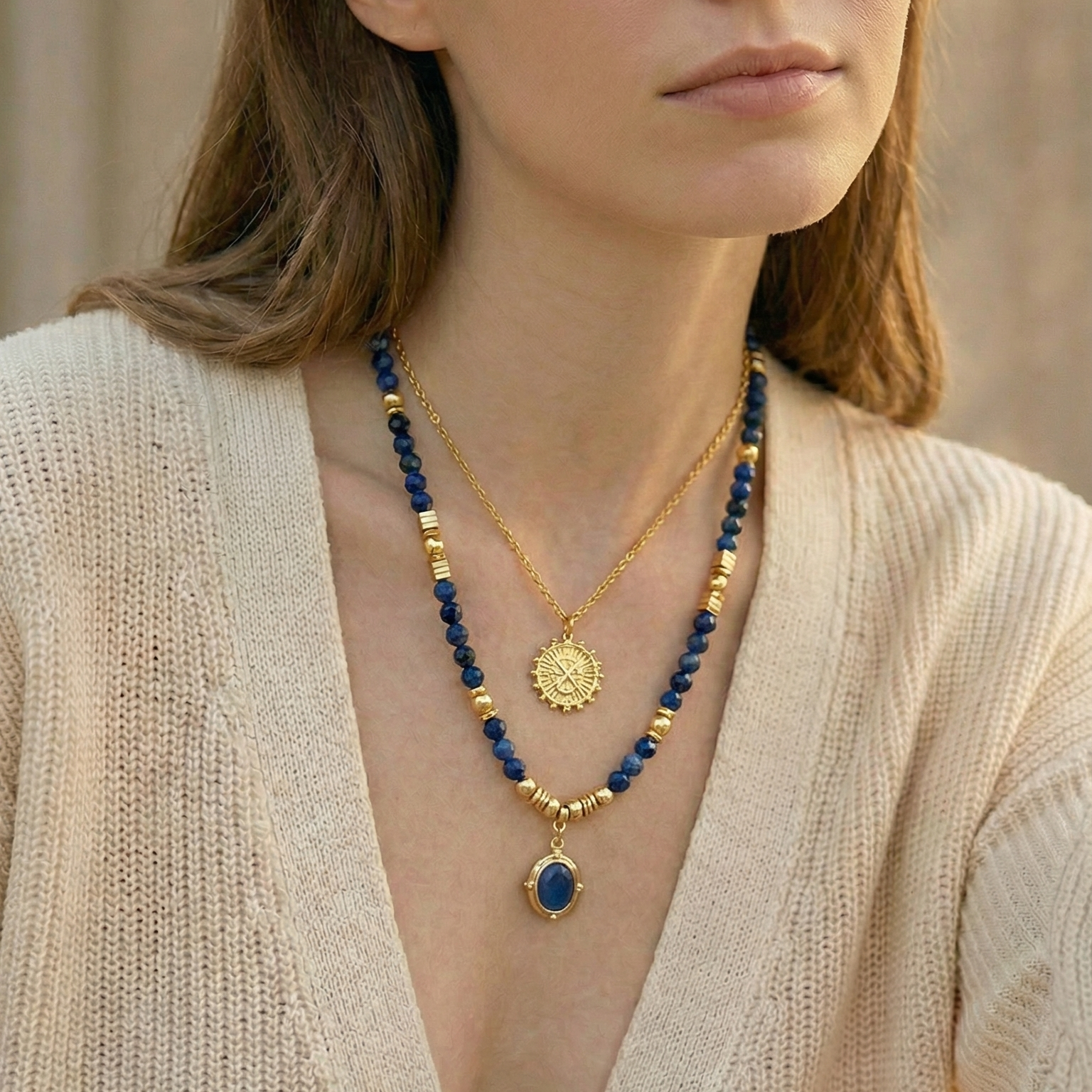 Loyal Blue Lapis Lazuli Gemstone Necklace | Vintage Gold Plated Pendant with Inset Stone Gemstone Necklace