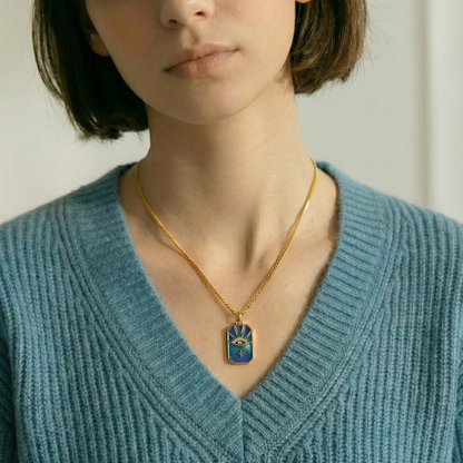 Blue Enamel Evil Eye Star Necklace | Gold Plated Protector Pendant Necklace