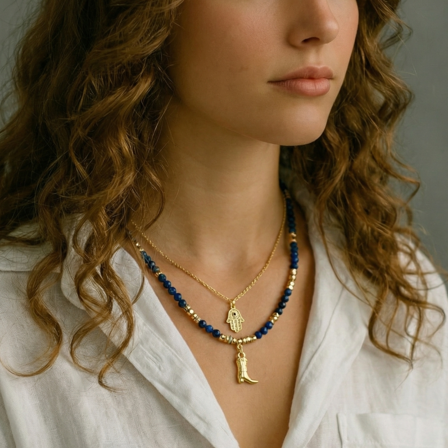 Lapis Lazuli Gemstone Necklace | Gold Plated boots Pendant Gemstone Necklace