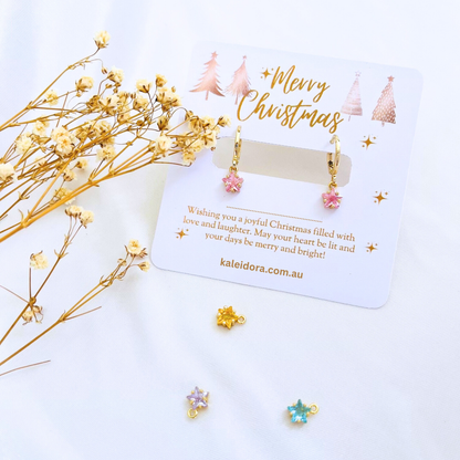 Birthstone Star Earrings with Gold Christmas Card - Jan to Dec - Personalized Gift