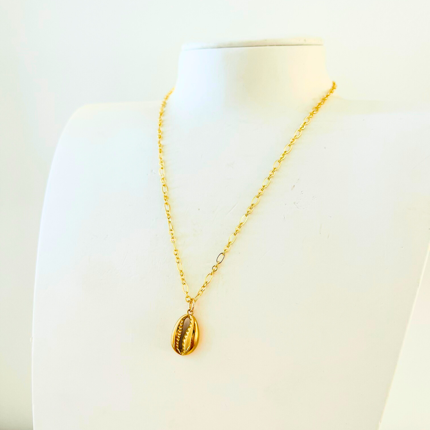 Ocean Charm Cowrie Shell Pendant Necklace -  14K Gold Plated Layering Jewellery