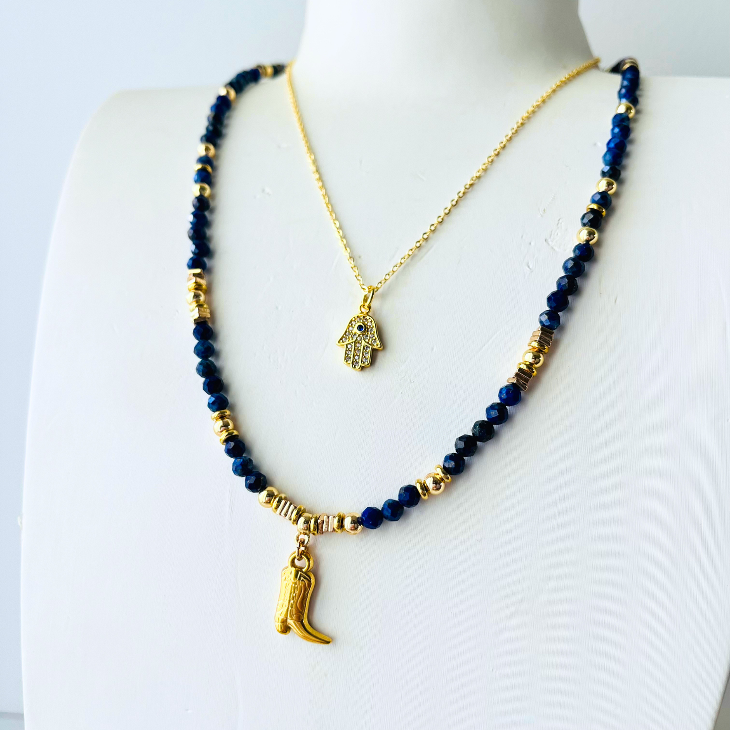 Lapis Lazuli Gemstone Necklace | Gold Plated boots Pendant Gemstone Necklace