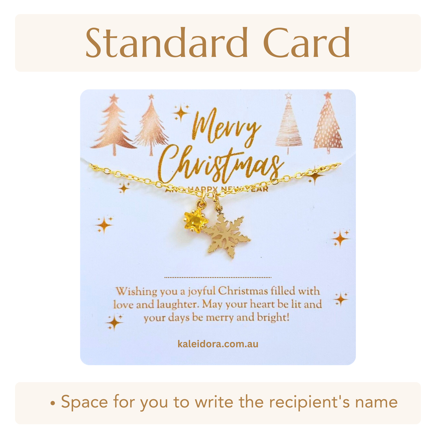 Gold Star Christmas Necklace with Gold Card - Snowflake, Pinecone & Reindeer Charm