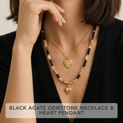2-Piece Layering Set: 1 Natural Gemstone Necklace + 1 Pendant Necklace Gemstone Necklace