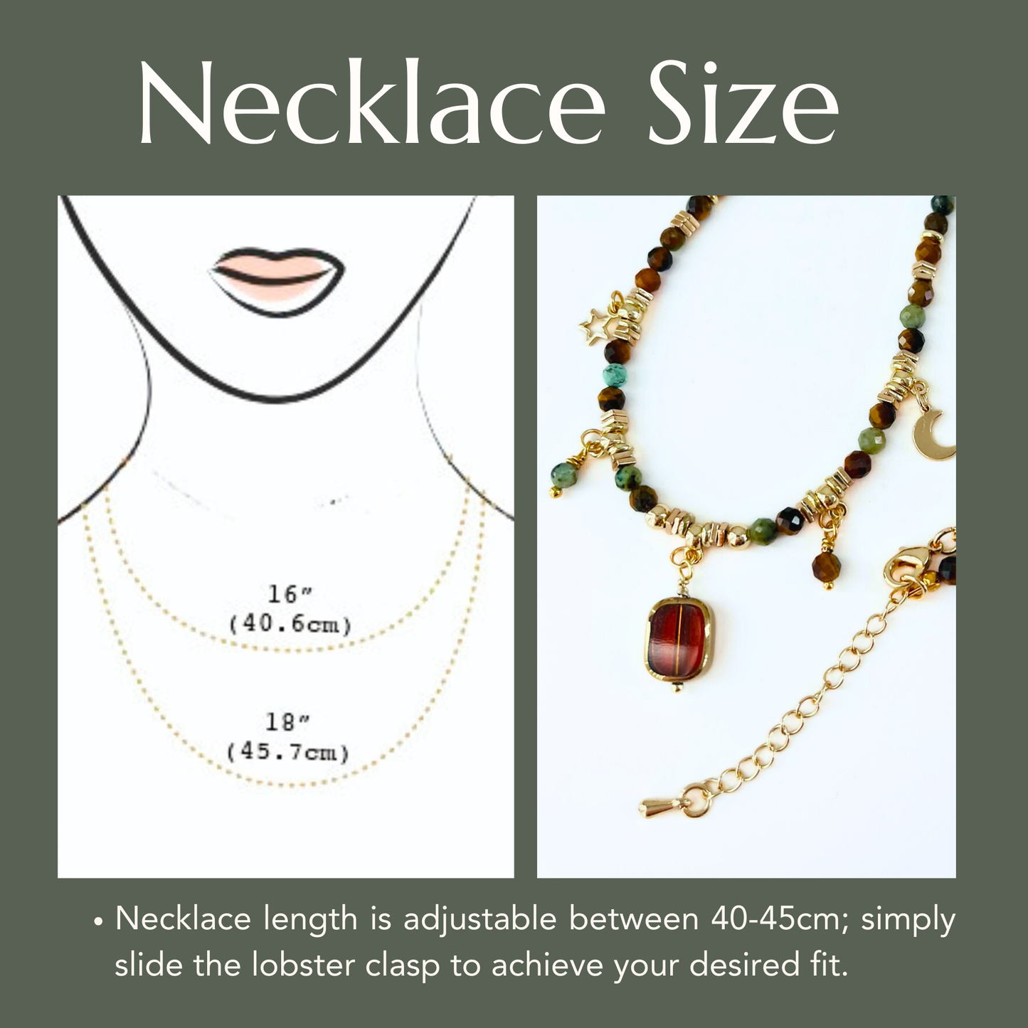 African Turquoise & Tiger Eye Gemstone Necklace - Boho Moon Star Charm