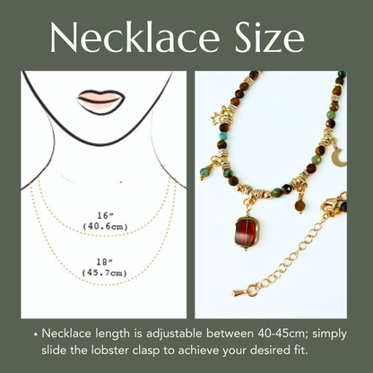 African Turquoise & Tiger Eye Gemstone Necklace - Boho Moon Star Charm