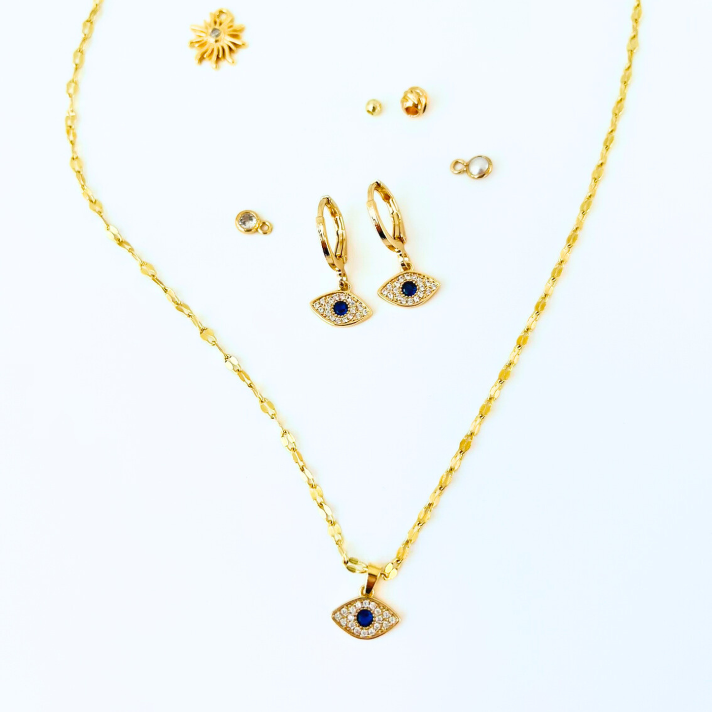 Sparkling Evil Eye Pendant Necklace | Blue & Clear CZ | 14K Gold Plated Charm Necklace